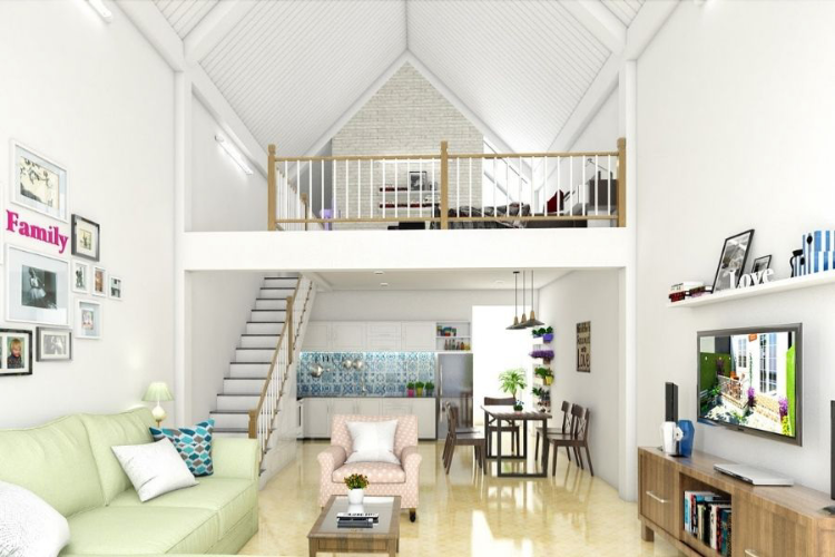 Mẫu nhà cấp 4 có gác lửng với gam màu trắng tinh tế